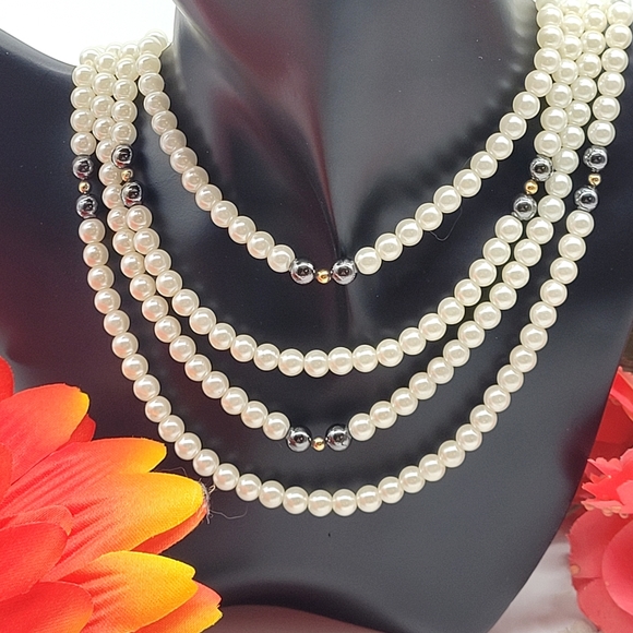 🍂Gorgeous 4 strand pearl hematite necklace - Picture 1 of 2